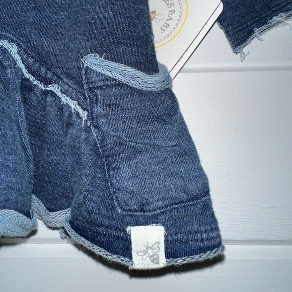 Burts Bees French Terry Knit Denim Wash Organic Cotton Super Soft Baby Dress NWT - Picture 4 of 13